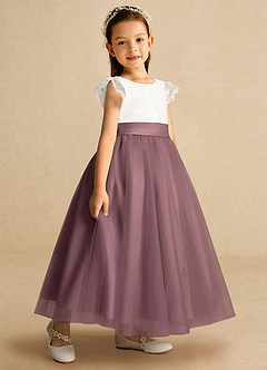 Azazie Pookie Flower Girl Dresses Vintage Mauve A-Line Lace Tulle Dress image2