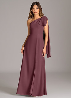 Azazie Tella Bridesmaid Dresses Sangria A-Line One Shoulder Chiffon Dress image2