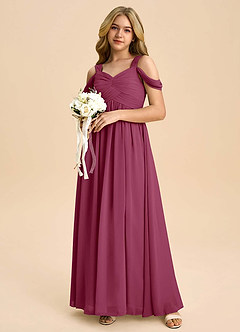 Azazie Lianne Junior Mulberry A-Line Off the Shoulder Chiffon Dress image1