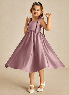 Azazie Chelsie vestidos de niña de las flores Vestido de Rosa Polvorienta de Satin Mate de Corte En A con Lazo image3
