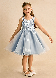 Azazie Junebug vestidos de niña de las flores Vestido de Marfil Azul Polvoriento de Tul de Princesa con Encaje image6