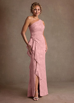Azazie Galinda Final Sale Dusty Rose Sheath One Shoulder Floral Jacquard Dress image1