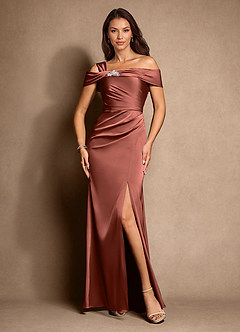Azazie Altonia Mother of the Bride Dresses Auburn Mermaid Off the Shoulder Stretch Satin Dress image4