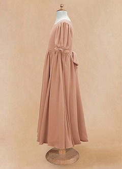 Azazie Joss Robe Demoiselle D'honneur Fillette Robe Trapèze en Mousseline de soie avec manches Champagne Rosé image7