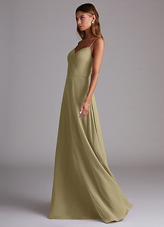 Azazie Marley Robes de demoiselle d'honneur Robe Trapèze Convertible en Mousseline de soie Épaule décolletée Vert Mousse image6