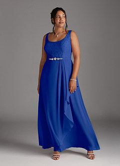 Azazie Ainsling Mother of the Bride Dresses Royal Blue A-Line Square Neckline Lace Chiffon Dress image15