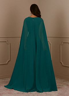 Azazie Isa Mother of the Bride Dresses Peacock A-Line V-Neck Pleated Chiffon Dress image4
