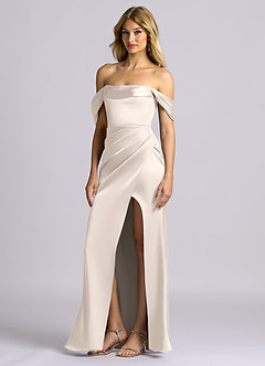 Azazie Auden Bridesmaid Dresses White Alabaster Sheath Off the Shoulder Stretch Satin Convertible Dress image4