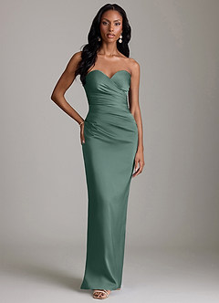 Azazie Sonora Vestidos de damas de honor Vestido de Eucalipto de Satén Elástico de Corte Recto con Sin tirantes image6