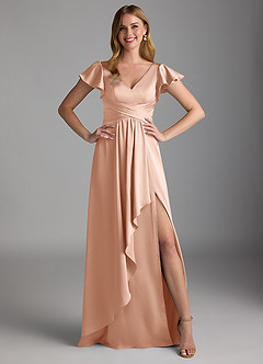 Azazie Omari Bridesmaid Dresses Rose Gold A-Line Stretch Satin Dress image6