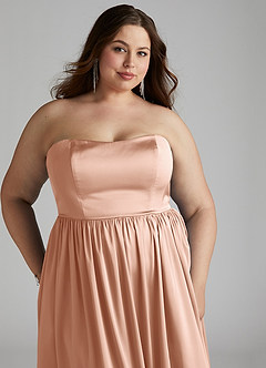 Azazie Morana Bridesmaid Dresses Rose Gold A-Line Off the Shoulder Stretch Satin Convertible Dress image19