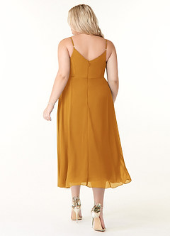 Azazie Clarissa Bridesmaid Dresses Butterscotch A-Line V-Neck Chiffon Dress image8