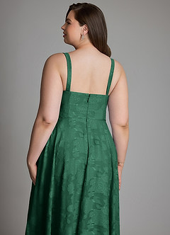 Azazie Shaude Bridesmaid Dresses Dark Green A-Line Pleated Floral Burnout Dress image15