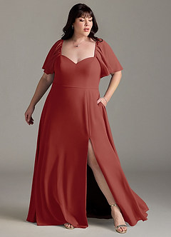Azazie Chloe At-home Try On Dresses Terracotta A-Line Sweetheart Neckline Chiffon Dress image9