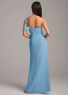 Azazie Wynter Jurken voor bruidsmeisjes Jurk van Chiffon met Kolom Off the Shoulder Staal Blauw image6