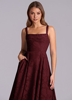 Azazie Shaude Bridesmaid Dresses Cabernet A-Line Pleated Floral Burnout Dress image3