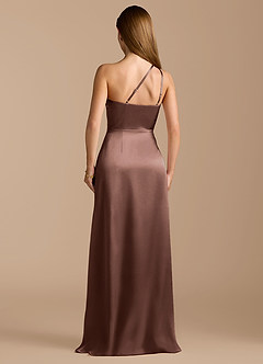 Azazie Trina At-home Try On Dresses Auburn A-Line One Shoulder Metallic Satin Dress image9