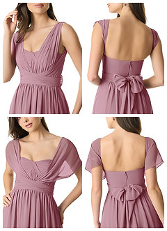 Azazie Olani Bridesmaid Dresses Vintage Mauve A-Line Off the Shoulder Chiffon Convertible Dress image9