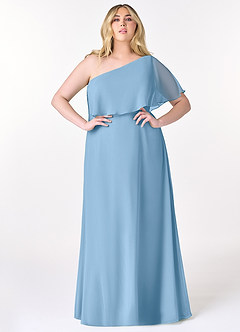 Azazie Lizzy Brautjungfernkleider A-Linie One-Shoulder Chiffon Kleid Stahlblau image8