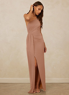 Christian Siriano Bridal for Azazie 1003 Bridesmaid Dresses Champagne Rose Sheath One Shoulder Chiffon Dress image3