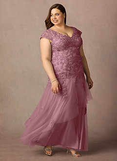 Azazie Romy Mother of the Bride Dresses Vintage Mauve Mermaid V-Neck Sequins Tulle Dress image10