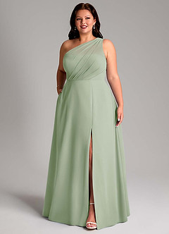 Azazie Phaedra Bridesmaid Dresses Dusty Sage A-Line One Shoulder Chiffon Dress image10