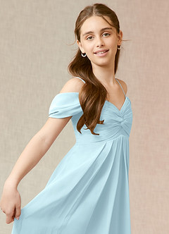 Azazie Kaitlynn Junior Cloud Blue A-Line Off the Shoulder Chiffon Dress image6