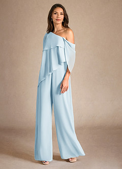 Azazie Halima Mother of the Bride Dresses Sky Blue Jumpsuit/Pantsuit Side Slit Chiffon Dress image2