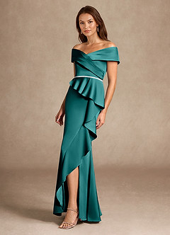 Azazie Dareia Mère de la mariée Robes Robe Sirène en Satin extensible Épaule décolletée Paon image7