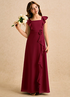 Azazie Soso Girls Formal Robe Demoiselle D'honneur Fillette Robe Trapèze en Mousseline de soie Plissée Bourgogne image1