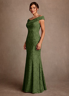 Azazie Aberdeen Mother of the Bride Dresses Olive Sheath Pleated Floral Burnout Dress image4