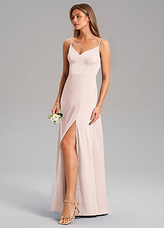 Azazie Talina Robes de demoiselle d'honneur Robe Trapèze en Satin extensible Rose Pâle image4