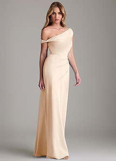 Azazie Emerson Bridesmaid Dresses White Alabaster Sheath Off the Shoulder Chiffon Dress image5