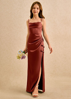 Azazie Bundt Girls Formal Flower Girl Klänningar Klä A-Line i Stretch Satin Plisserad image5