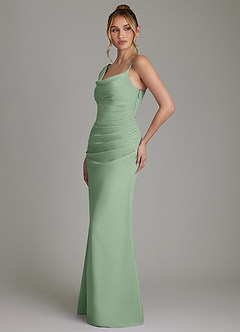 Azazie Ama Final Sale Matcha A-Line Pleated Chiffon Dress image2