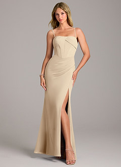 Azazie Chantel Bridesmaid Dresses Champagne Sheath Strapless Chiffon Convertible Dress image5