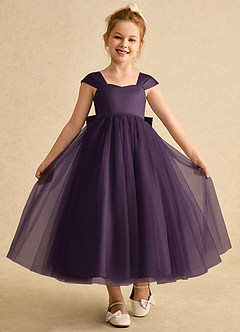 Azazie Chickadee Blumenmädchenkleider Ballkleid Herzausschnitt Matte Satin Kleid Pflaume image4
