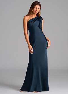 Azazie Yuanna Bridesmaid Dresses Dark Navy Mermaid One Shoulder Stretch Satin Dress image3