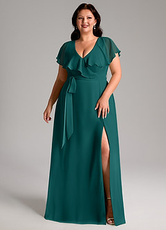 Azazie Lainey Bridesmaid Dresses Peacock A-Line with Pockets Chiffon Dress image10