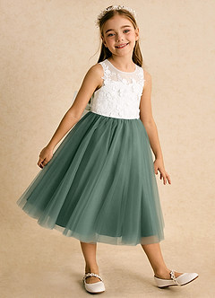 Azazie Lina Flower Girl Dresses Ivory Eucalyptus Ball-Gown Lace Dress image4