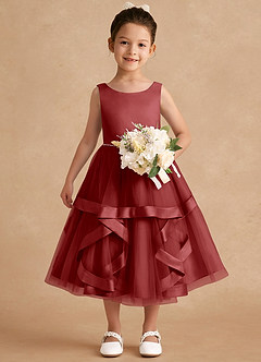 Azazie Posy Flower Girl Dresses Rust A-Line Beaded Tulle Dress image4