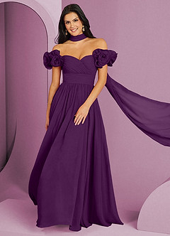 Barbie ♥ Azazie Jurken voor bruidsmeisjes Converteerbaar Jurk van Chiffon met A-Lijn Off the Shoulder Druif image1