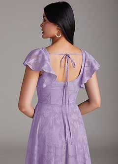 Azazie Bondi Bridesmaid Dresses Lilac A-Line Ruched Floral Burnout Dress image2