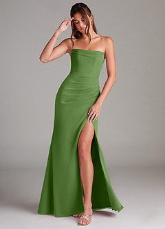 Azazie Leonis Vestidos de damas de honor Vestido de Albahaca de Gasa de Corte Recto Convertible con Sin tirantes image1