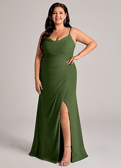 Azazie Deandra Bridesmaid Dresses Olive Mermaid Pleated Chiffon Dress image9