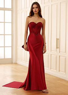 Arizona Red Corset Rhinestone Lace Prom Dress image7
