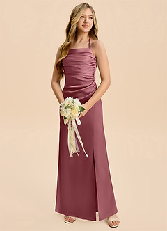Azazie Nova Junior Desert Rose A-Line Pleated Stretch Satin Dress image3