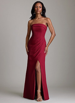 Azazie Aretha Bridesmaid Dresses Burgundy A-Line Strapless Chiffon Dress image1