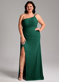 Azazie Eren Bridesmaid Dresses Emerald Sheath One Shoulder Chiffon Dress image1