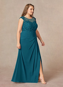 Azazie Libby Mère de la mariée Robes Robe Trapèze en Mousseline de soie Paillettes en forme de coquille Bleu Encre image10
